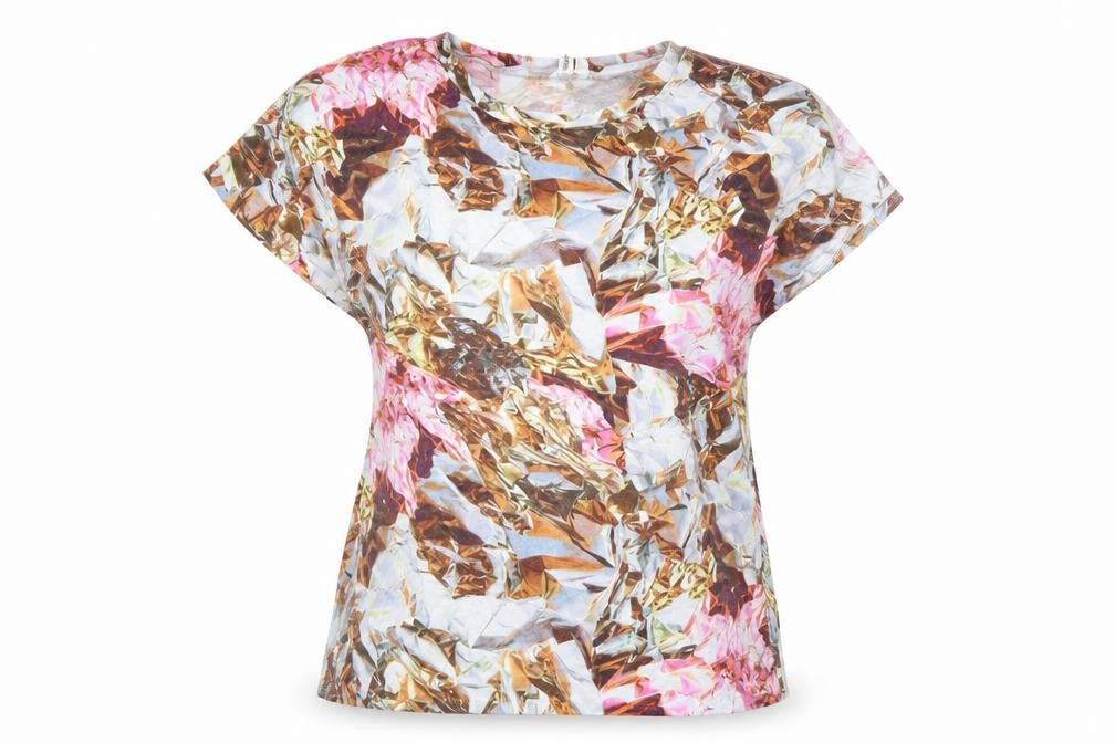& Other Stories Womens Multicoloured Geometric Viscose Basic T-Shirt Size 8 Crew Neck
