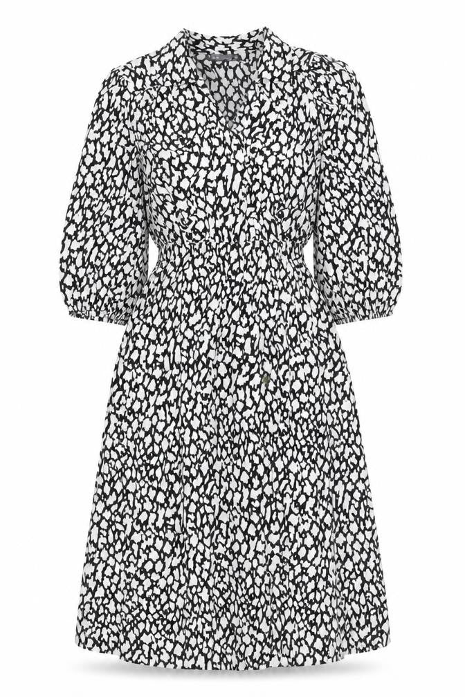 Marks & Spencer Womens Black Geometric Viscose A-Line Size 6 Collared Zip