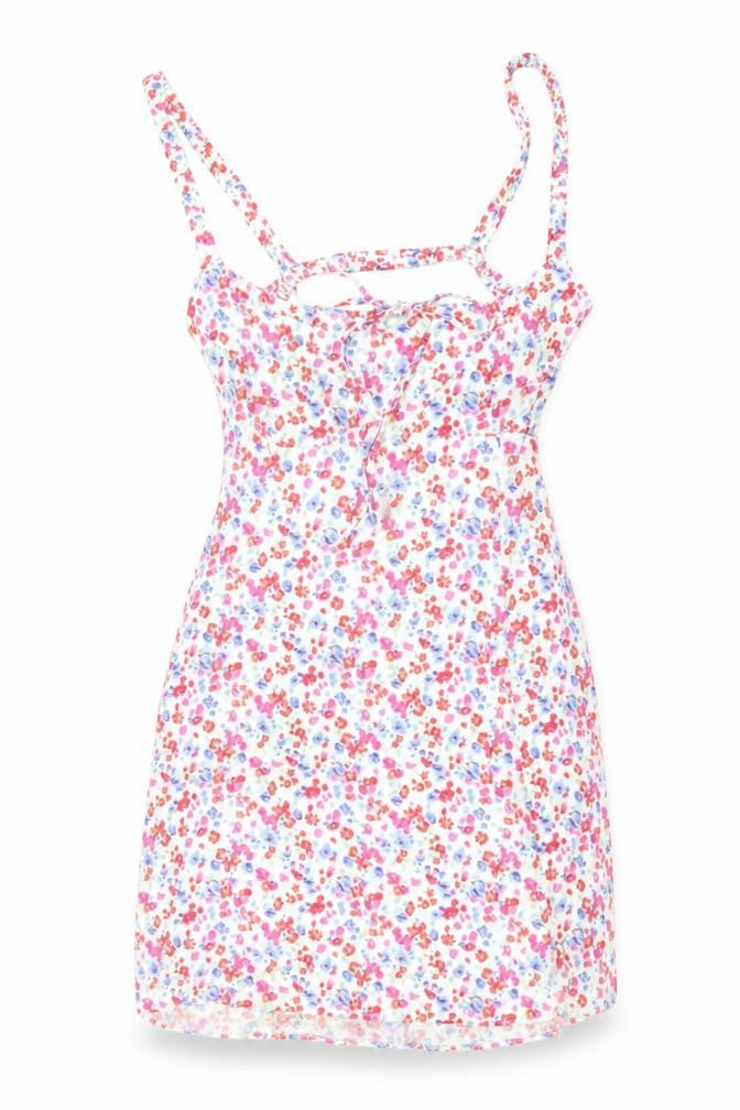 Stradivarius Womens Multicoloured Floral Viscose Mini Size M Square Neck Zip - Open Back