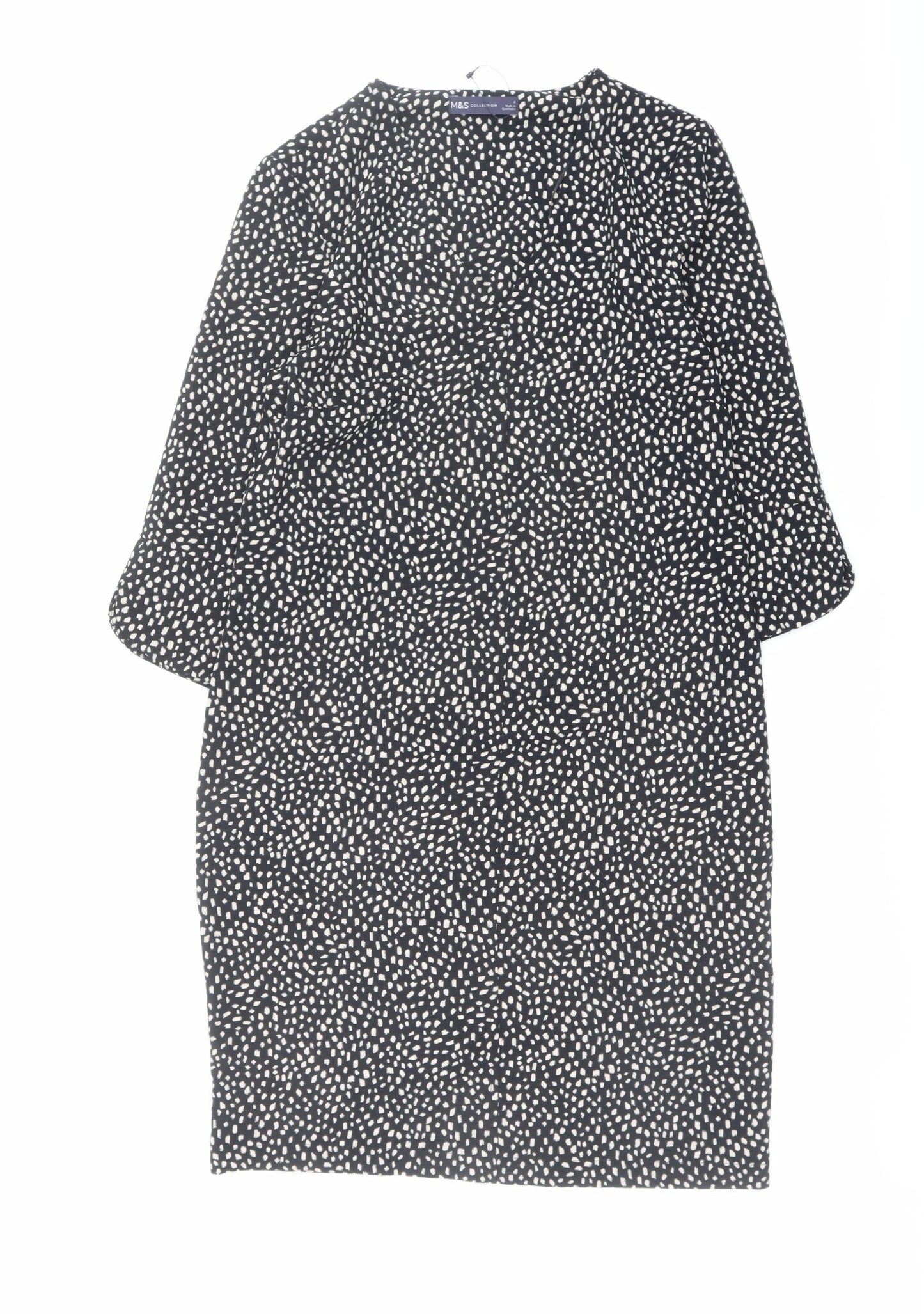Marks and Spencer Womens Black Geometric Polyester A-Line Size 8 Round Neck Pullover