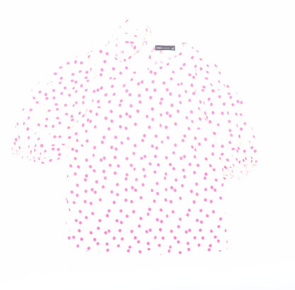 Marks & Spencer Womens Ivory Polka Dot Viscose Basic Blouse Size 6 Boat Neck
