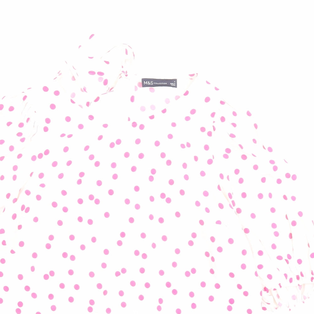 Marks and Spencer Womens Ivory Polka Dot Viscose Basic Blouse Size 6 Boat Neck