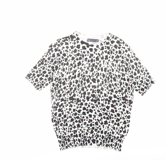Marks and Spencer Womens Multicoloured Round Neck Animal Print Viscose Pullover Jumper Size 6 - Leopard pattern