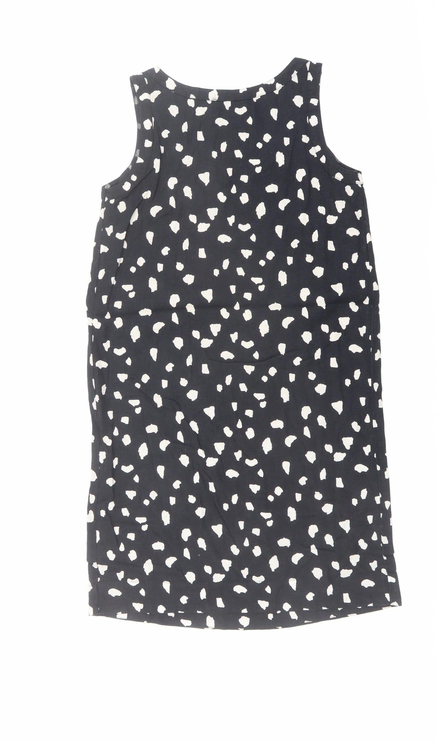 Marks and Spencer Womens Black Geometric Linen Tank Dress Size 8 Scoop Neck Pullover