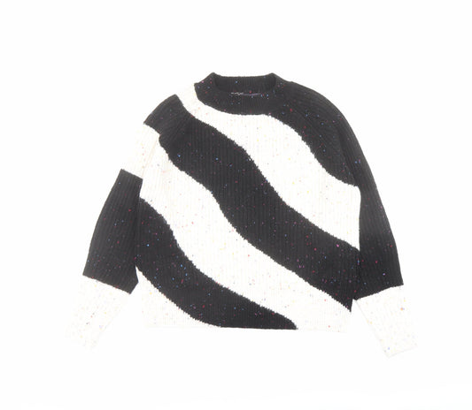 Marks and Spencer Womens Black Round Neck Geometric Acrylic Pullover Jumper Size S