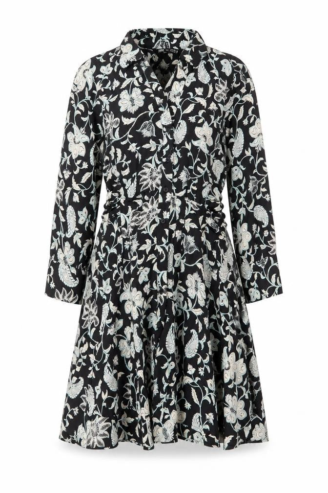 Zara Womens Black Floral Polyester A-Line Size XS Collared Button