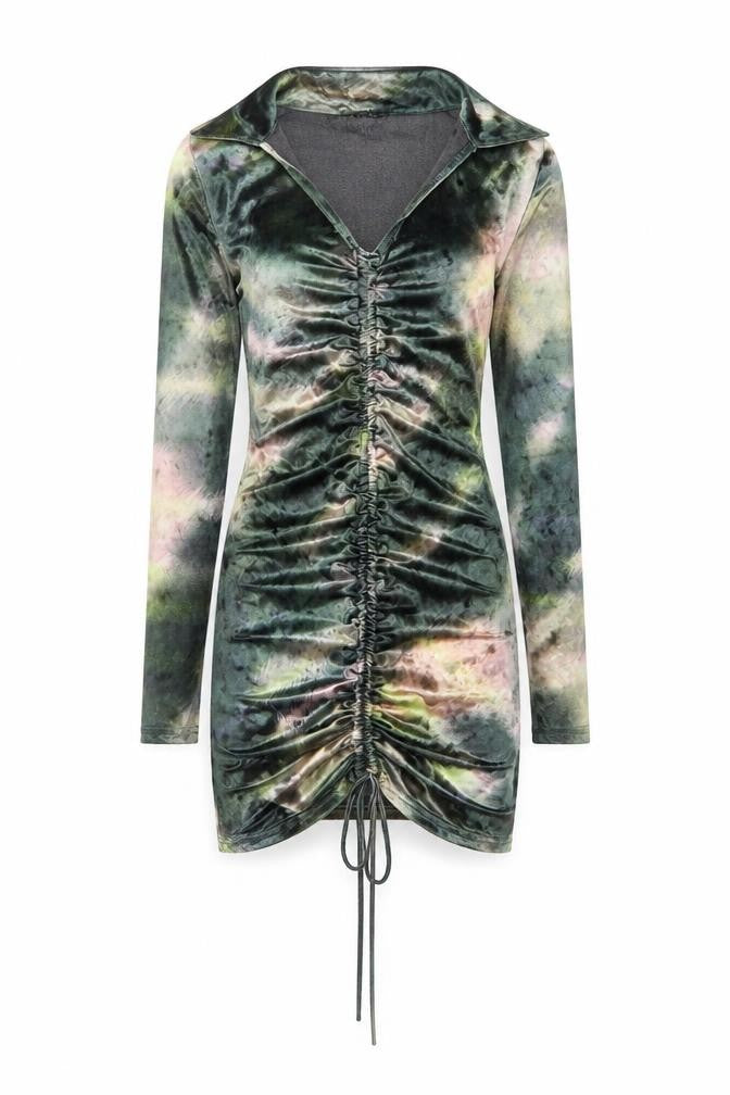 Motel Womens Green Geometric Polyester Bodycon Size XS Collared Pullover