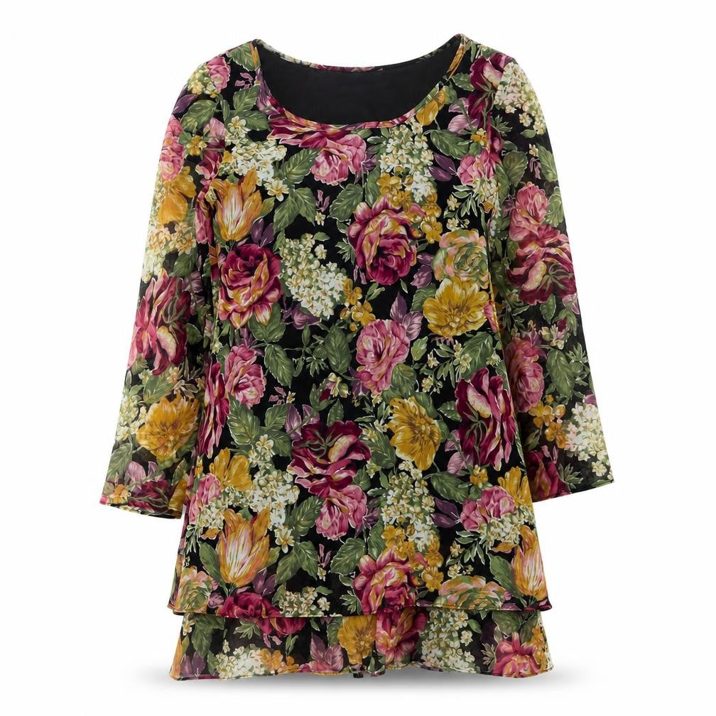Bonnie Marx Womens Multicoloured Floral Polyester A-Line Size 4 Round Neck Pullover