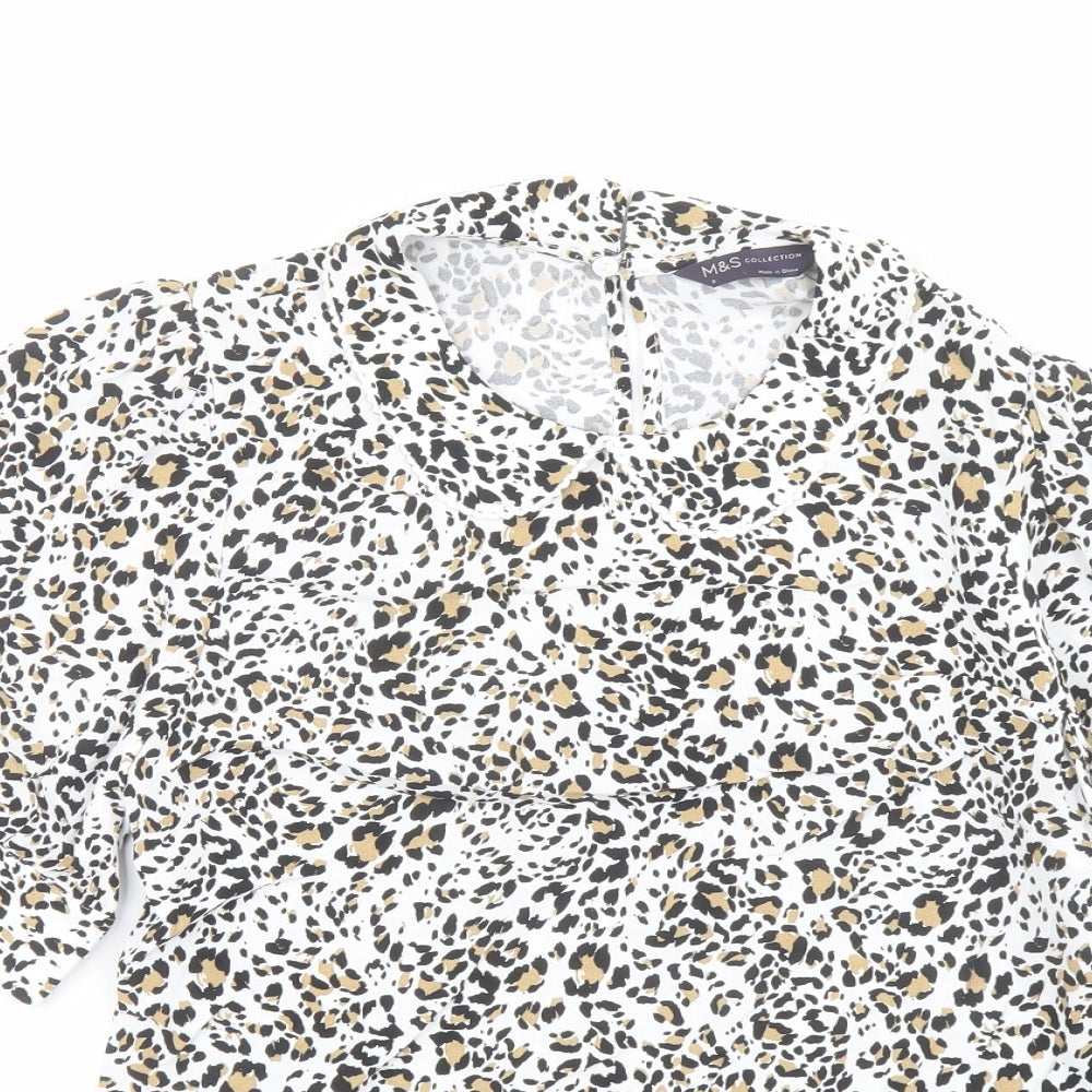Marks and Spencer Womens Multicoloured Animal Print Viscose Basic Blouse Size 6 Collared