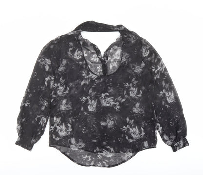 Sparkle & Fade Womens Black Geometric Polyester Basic Button-Up Size M Collared - Cut Out Detail