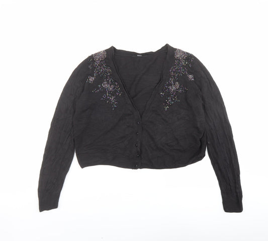 Marks and Spencer Womens Black V-Neck Acrylic Cardigan Jumper Size 16