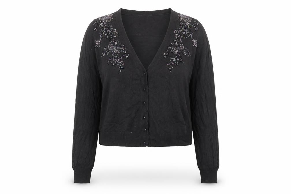Marks & Spencer Womens Black V-Neck Acrylic Cardigan Jumper Size 16
