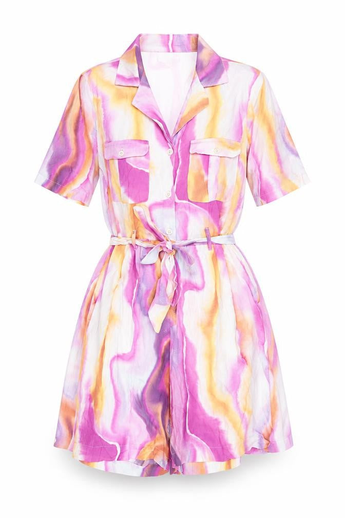 ICHI Womens Multicoloured Geometric Viscose Playsuit One-Piece Size 8 Button