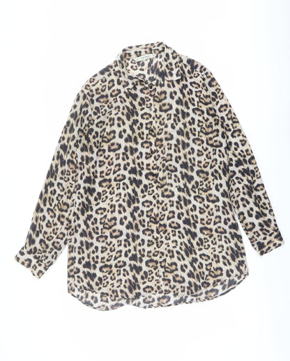 Zara Womens Brown Animal Print Polyester Tunic Button-Up Size S Collared - Leopard Print