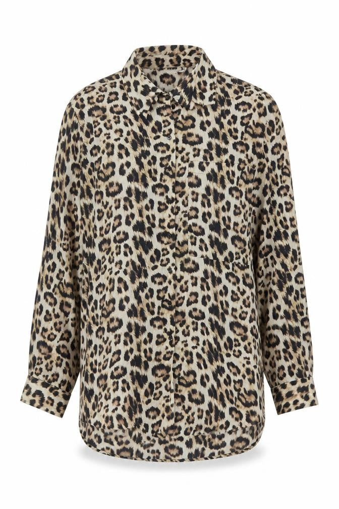 Zara Womens Brown Animal Print Polyester Tunic Button-Up Size S Collared - Leopard Print