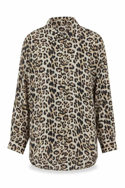 Zara Womens Brown Animal Print Polyester Tunic Button-Up Size S Collared - Leopard Print