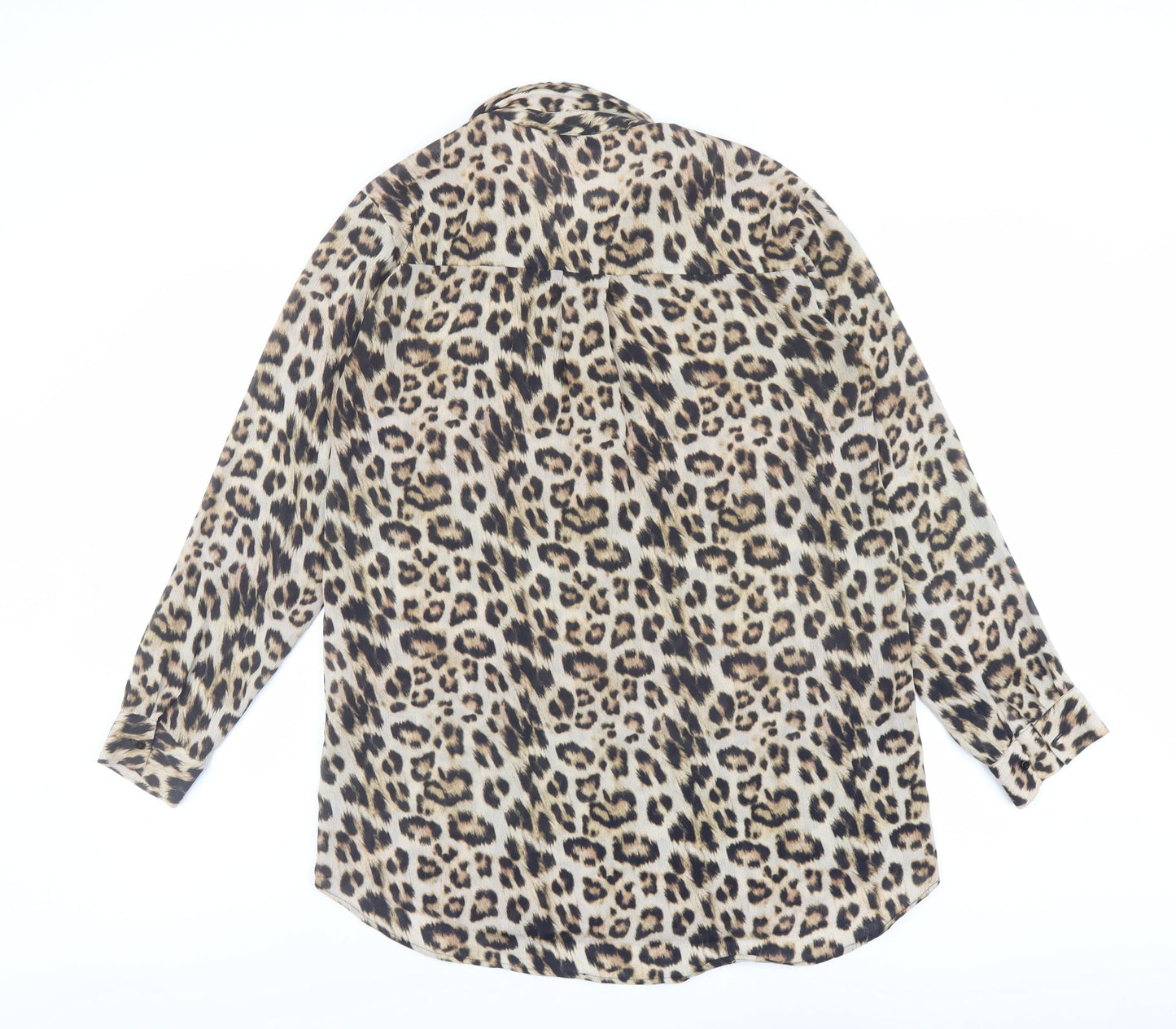 Zara Womens Brown Animal Print Polyester Tunic Button-Up Size S Collared - Leopard Print