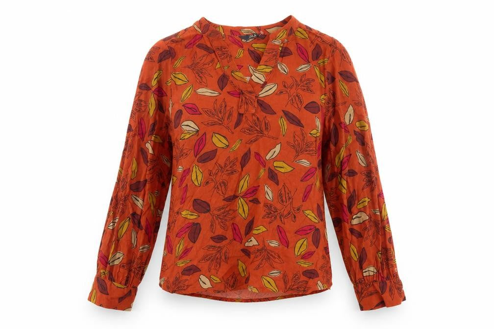 EWM Womens Red Floral Viscose Basic Blouse Size 12 V-Neck