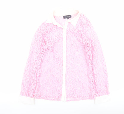 Sonsandar Womens Pink Polyester Basic Button-Up Size 10 Collared