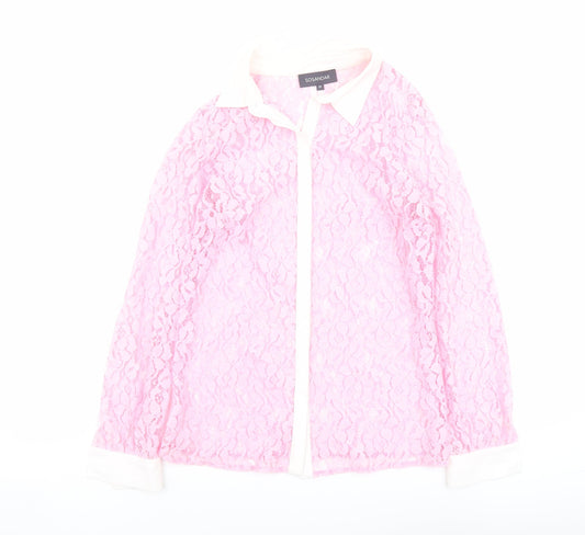 Sosandar Womens Pink Polyester Basic Button-Up Size 10 Collared