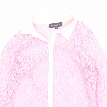 Sonsandar Womens Pink Polyester Basic Button-Up Size 10 Collared