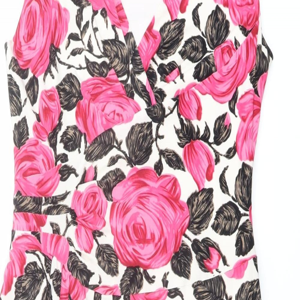 Phase Eight Womens Multicoloured Floral Polyester Shift Size 14 V-Neck Zip