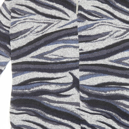 Brand and care label for Principles women’s grey round neck geometric viscose jumper, size UK 14