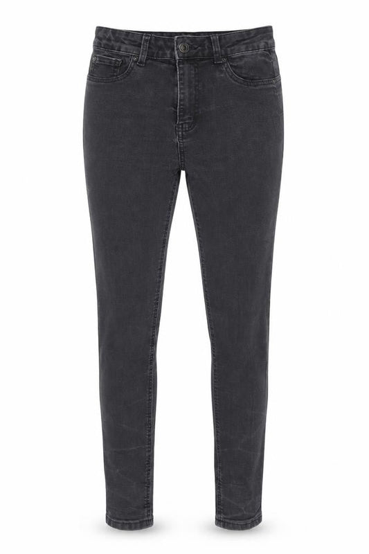 Front view of Denim & Co. women’s grey cotton skinny jeans, size UK 12, 27-inch leg regular button
