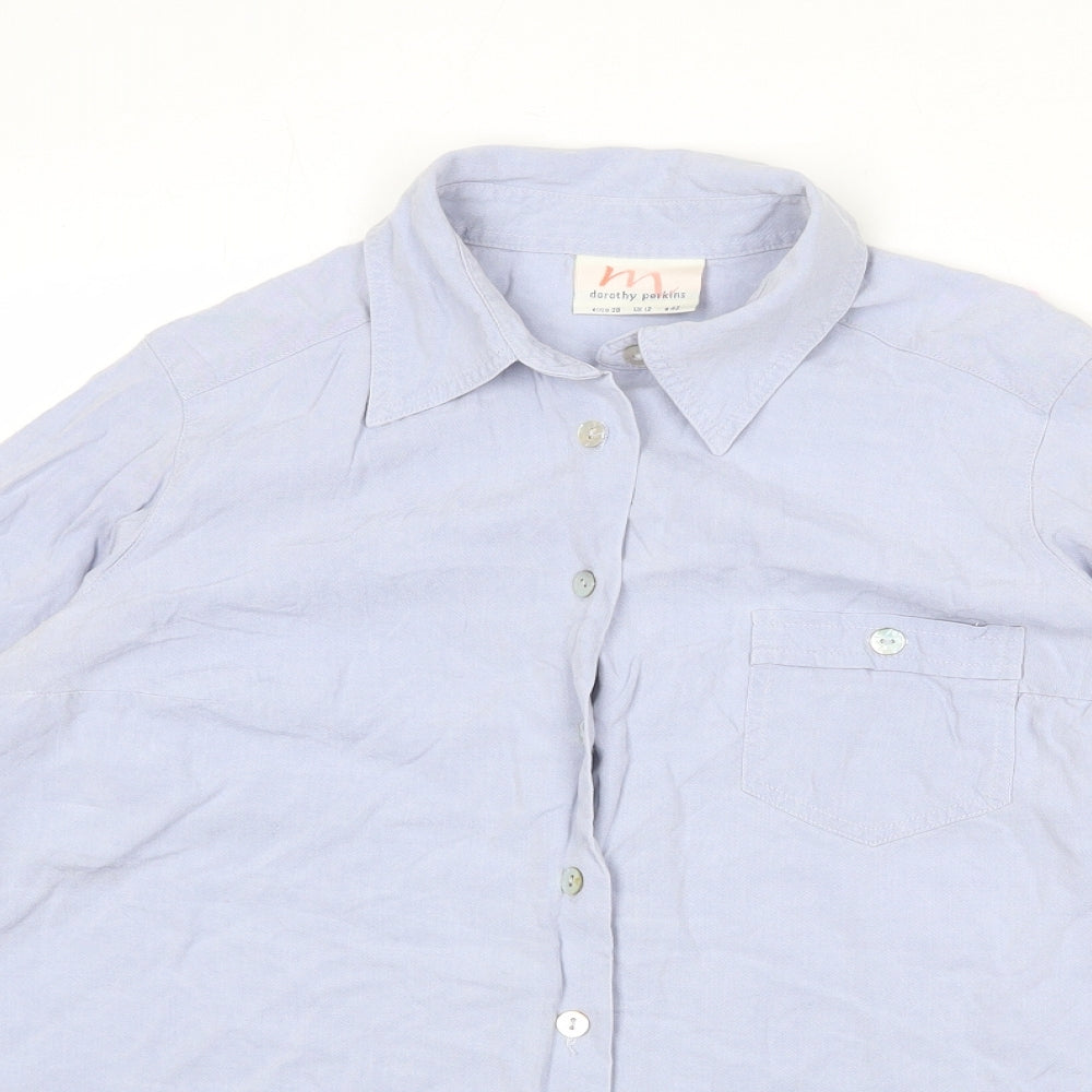 Dorothy Perkins Womens Blue Lyocell Basic Button-Up Size 12 Collared