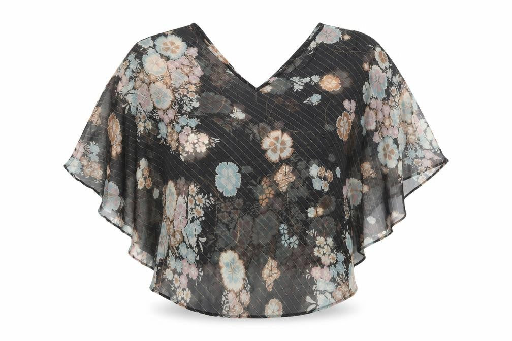 Roman Womens Black Floral Polyester Basic Blouse Size 10 V-Neck