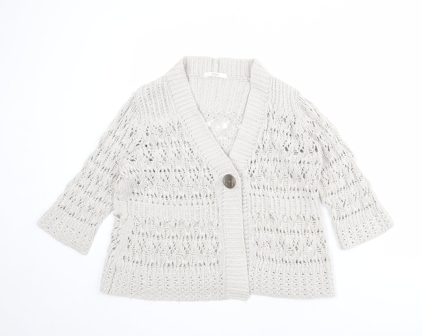 Marks and Spencer Womens Beige V-Neck Acrylic Cardigan Jumper Size 14