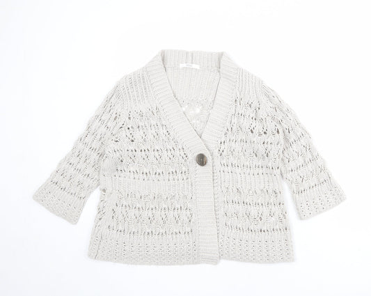 Marks and Spencer Womens Beige V-Neck Acrylic Cardigan Jumper Size 14