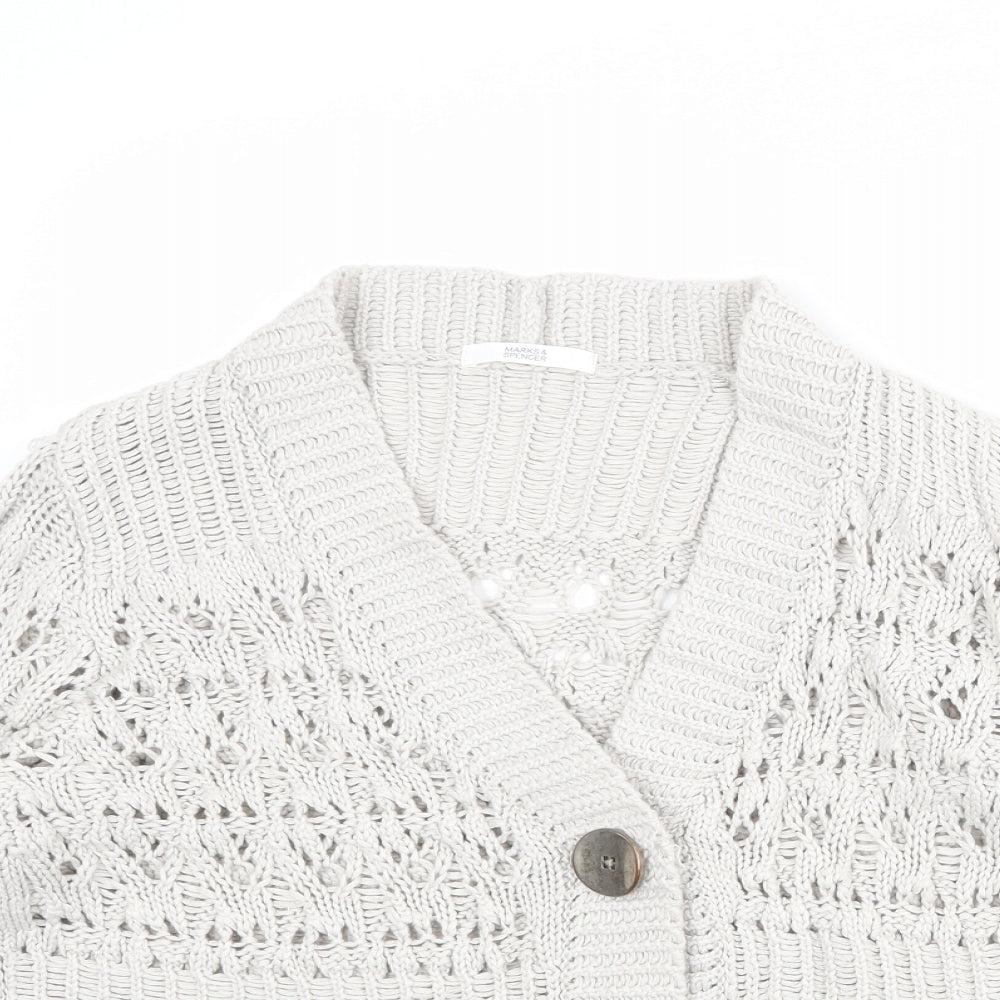 Marks and Spencer Womens Beige V-Neck Acrylic Cardigan Jumper Size 14