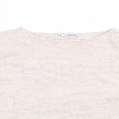 Close-up detail of Only women’s pink round neck viscose jumper, size M