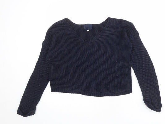 New Look Womens Blue V-Neck 100% Cotton Pullover Jumper Size 12