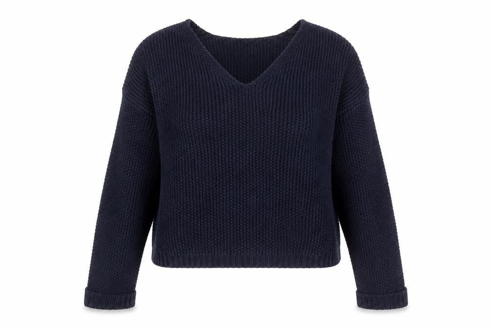 New Look Womens Blue V-Neck 100% Cotton Pullover Jumper Size 12