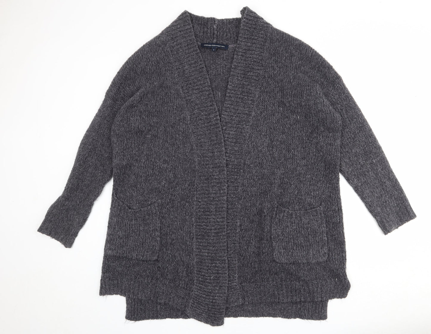French Connection Womens Grey V-Neck Acrylic Cardigan Jumper Size S