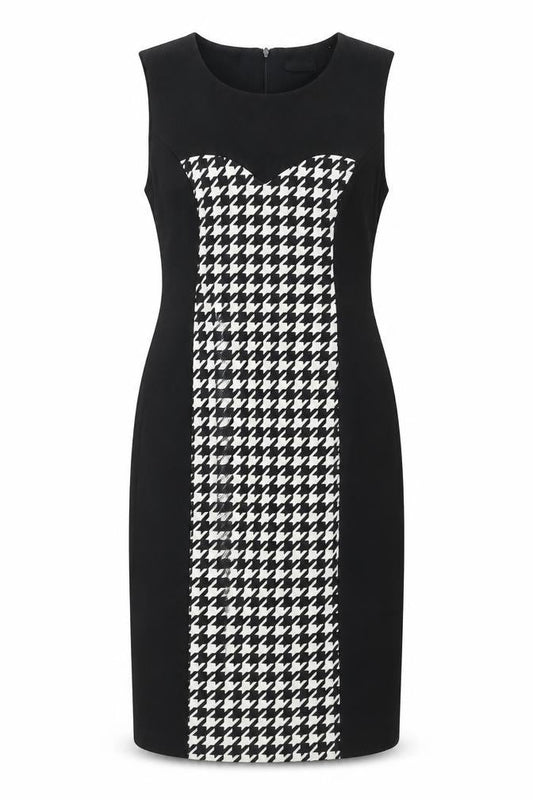 M&Co Womens Black Houndstooth Polyester Shift Size 12 Round Neck Zip