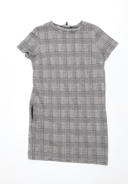 Next Womens Grey Plaid Polyester Shift Size 12 Crew Neck Pullover