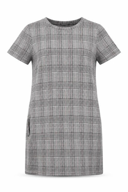Next Womens Grey Plaid Polyester Shift Size 12 Crew Neck Pullover