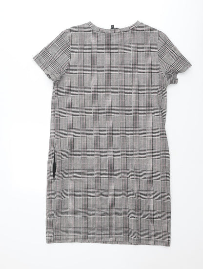 Next Womens Grey Plaid Polyester Shift Size 12 Crew Neck Pullover
