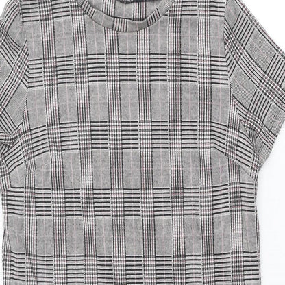 Next Womens Grey Plaid Polyester Shift Size 12 Crew Neck Pullover