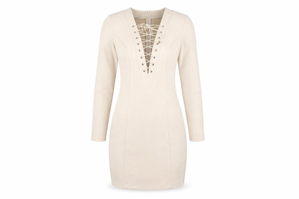 Ashanti Brazil Womens Beige Polyester Bodycon Size 10 V-Neck Zip