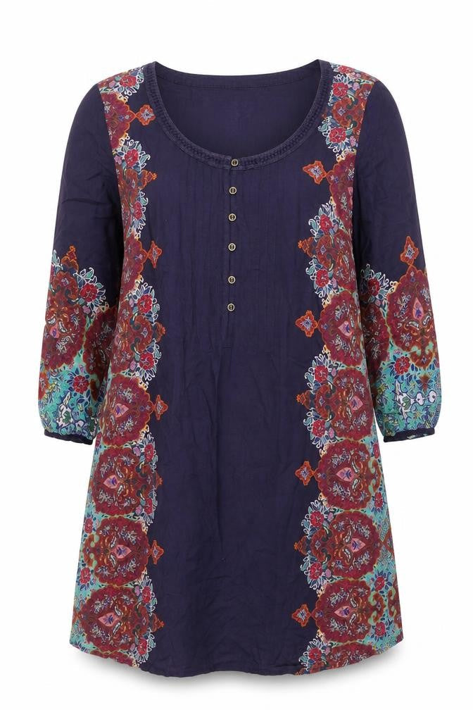 Indigo Womens Purple Geometric Modal A-Line Size 12 Scoop Neck Button