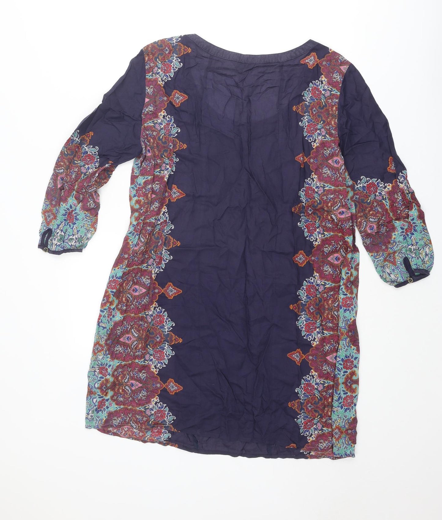 Indigo Womens Purple Geometric Modal A-Line Size 12 Scoop Neck Button