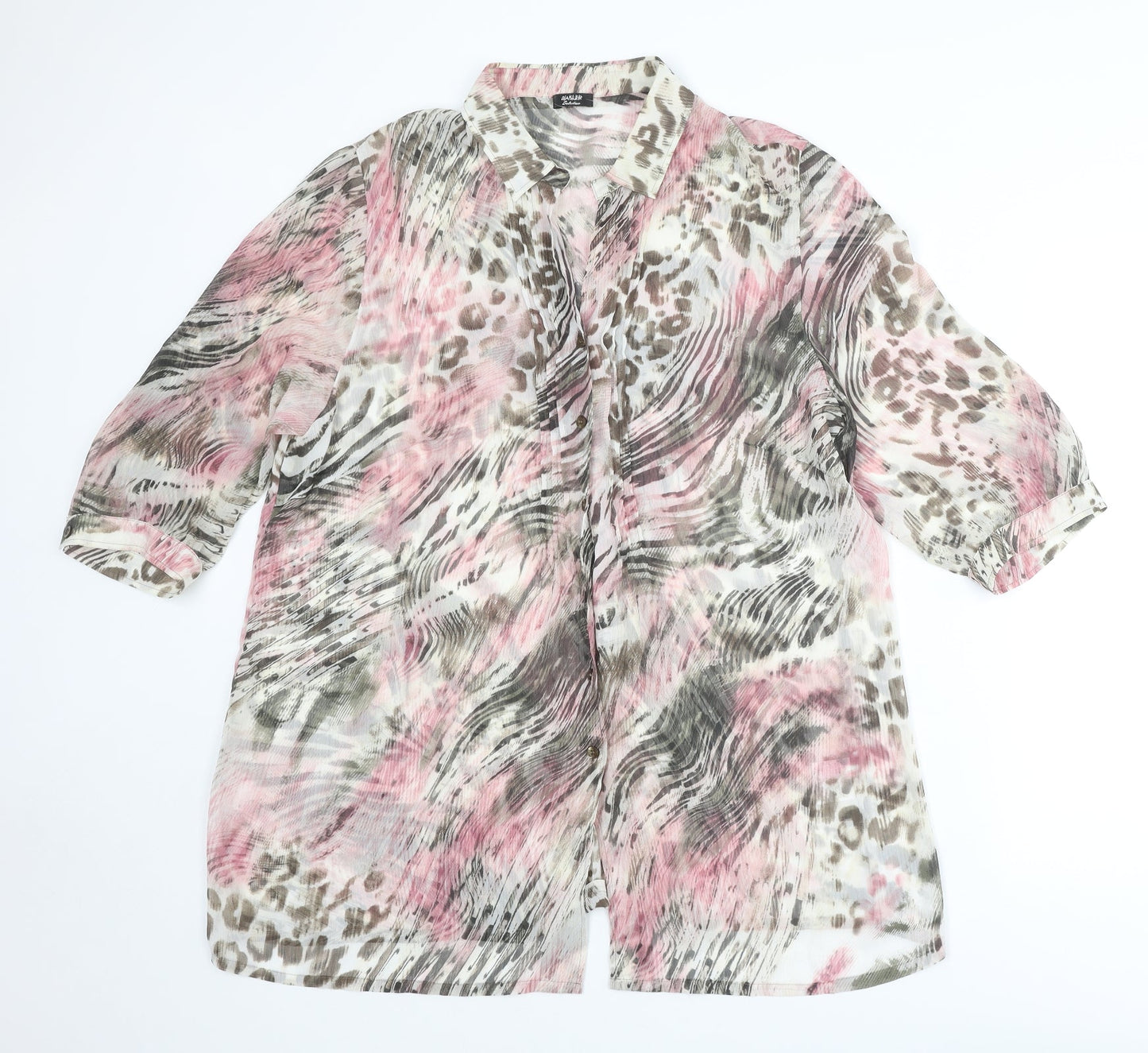 Basler Womens Multicoloured Animal Print Polyester Basic Button-Up Size 18 Collared