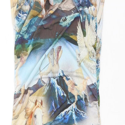 PRETTYLITTLETHING Womens Multicoloured Geometric Polyester Bodycon Size 6 Cowl Neck Pullover - Horses Print