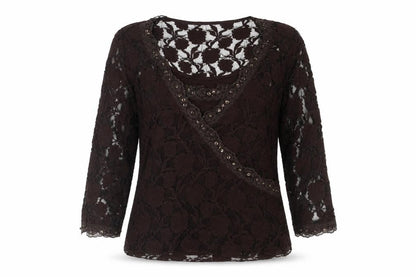 Nightingales Womens Brown Nylon Basic Blouse Size XL Scoop Neck