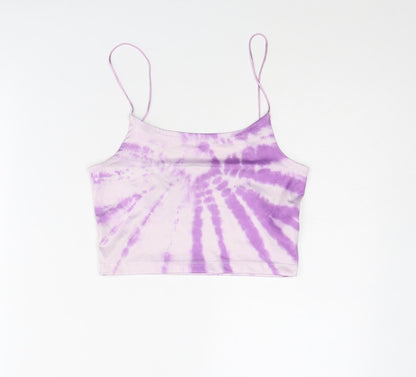 Stradivarius Womens Purple Polyester Cropped Tank Size S Scoop Neck - Tie Dye Pattern