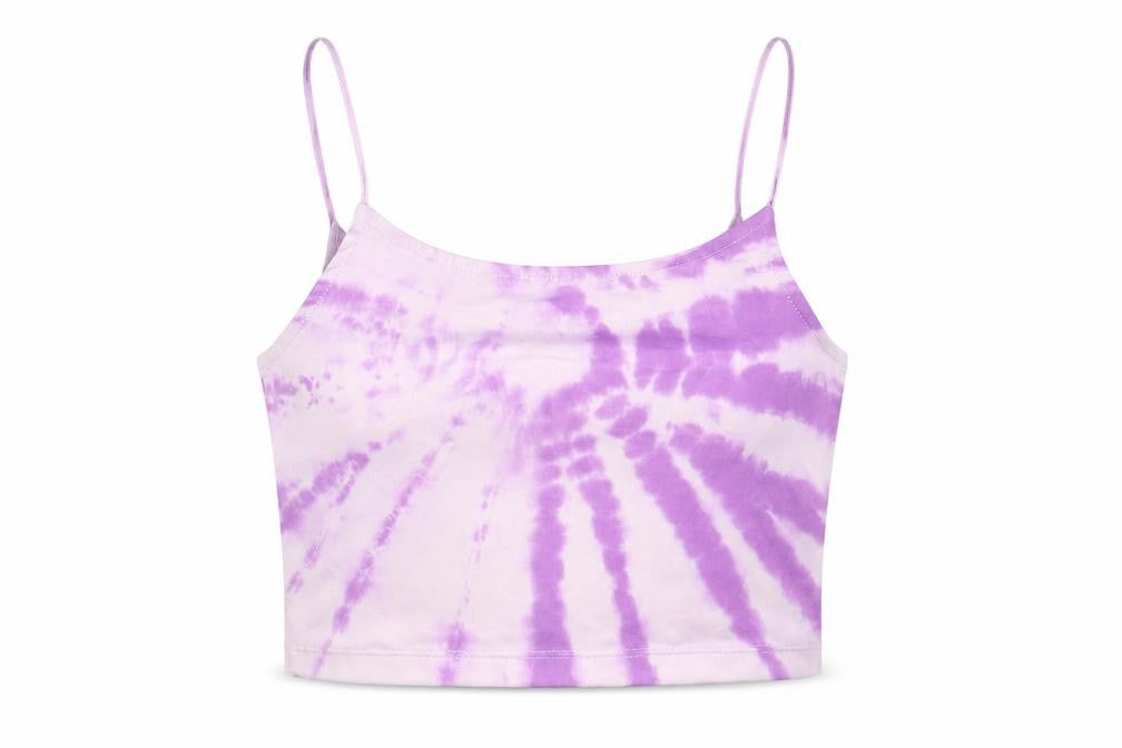 Stradivarius Womens Purple Polyester Cropped Tank Size S Scoop Neck - Tie Dye Pattern